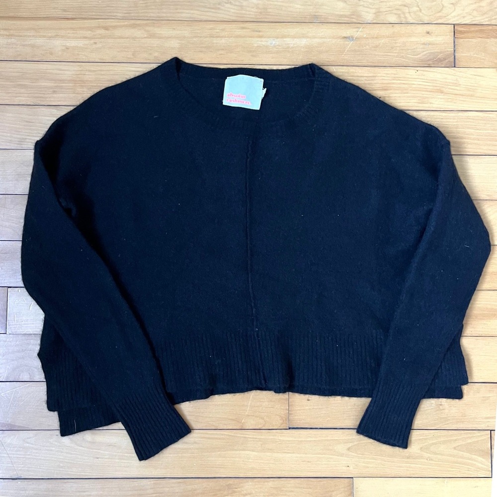 Absolut Cashmere Black Crewneck Sweater Relaxed Fit Center Seam Womens Medium